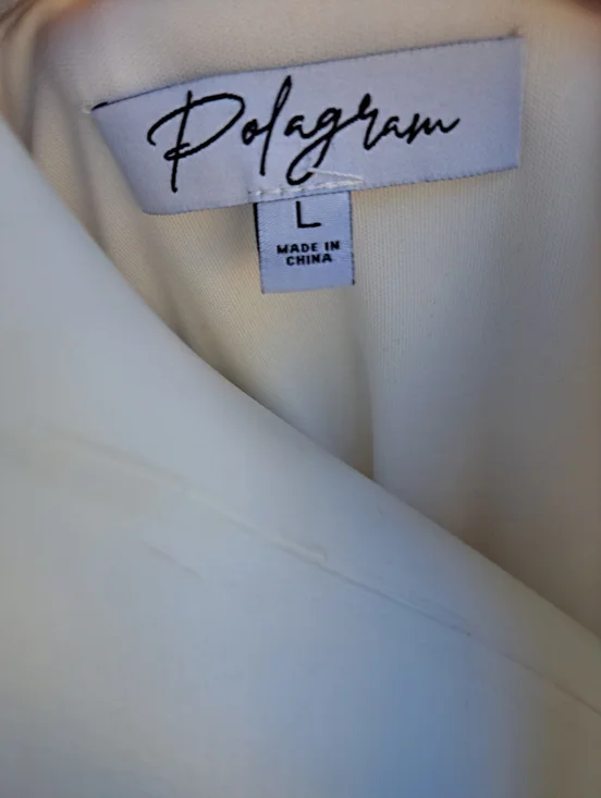 Polagram Ivory Swiss Dot Modest Midi Dress Lace Sleeves V-Neck Size L - Picture 9 of 16